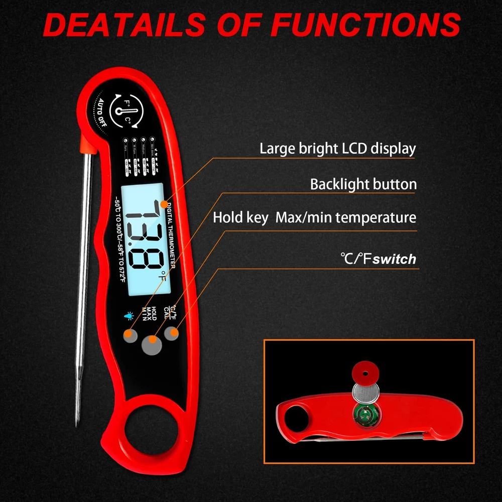 Meat Thermometer Digital for Cooking and Grilling, Collapsible Probe, with Ma...