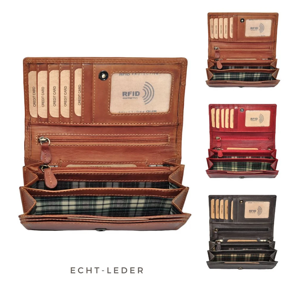 BENTHILL Portemonnaie Damen Echt Leder Geldbörse RFID Damenbörse lang Frauen Portmonee