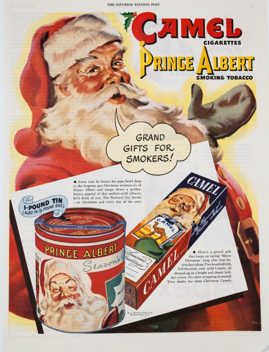 coke can nativity with camel cigarettes Prince Albert in a Can Christmas Ad Camel Cigarettes 1946 Christmas Vintage