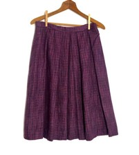 VINTAGE 1970s Tweed High Waisted Skirt SIZE MEDIUM Purple 70s Pleated TRUE VTG M