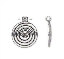20 Antiqued Silver Plated Pewter 17mm SPIRAL Round Pendant Charms 