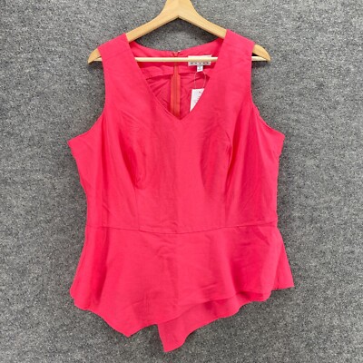 New Donna Linea Top Women 1X Plus Pink Zipper Linen Sleeveless V-Neck