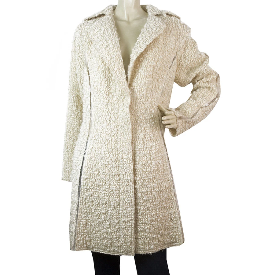 OFF WHITE Cappotto Nina Ricci Off White misto lana ecrù boucle filo oro bottoni davanti tg 38