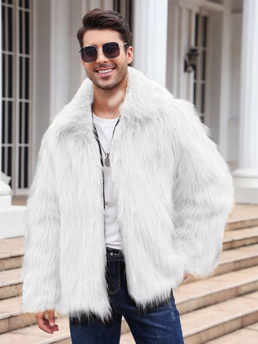 Neu Herren Luxus Kunstfell Mantel Flauschig Dick Wintermäntel Flauschig Warm Lange Jacke - Bild 16 von 21