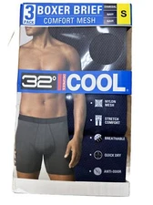 32 Degrees COOL Men's 3PK Performance Mesh Boxer Briefs SMALL 28-30 Waist