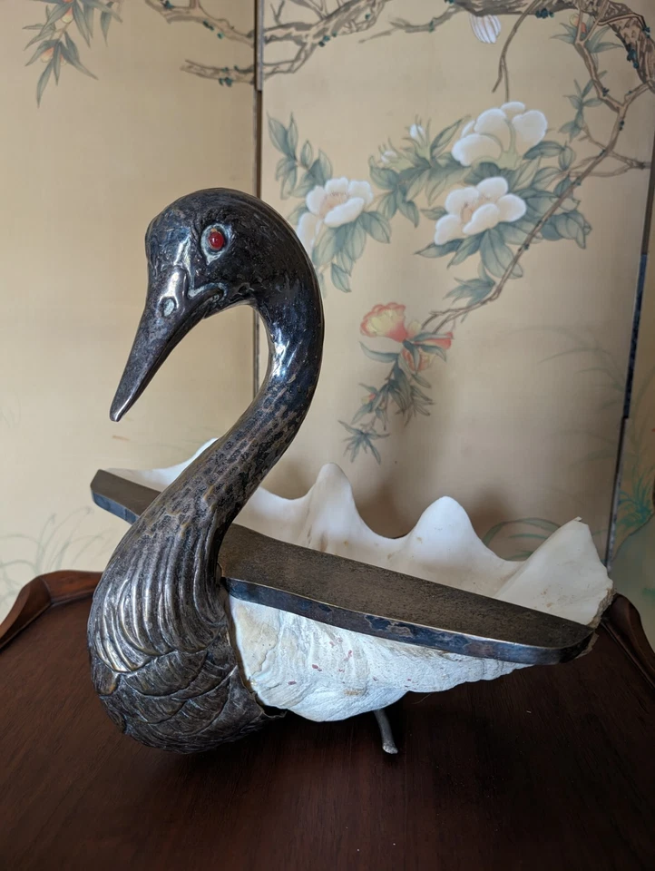 Mid Century Italian BRONZE GABRIELLA BINAZZI SWAN Giant Clam Shell Sculpture - Image 2 of 4