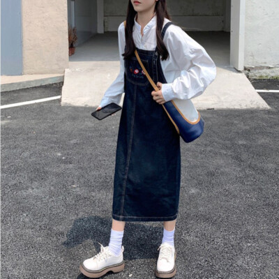 【BAON】Makui Denim Suspender Long One Piece Fashion Mens Biker Jumpsuits One-Piece Denim Straight Pants