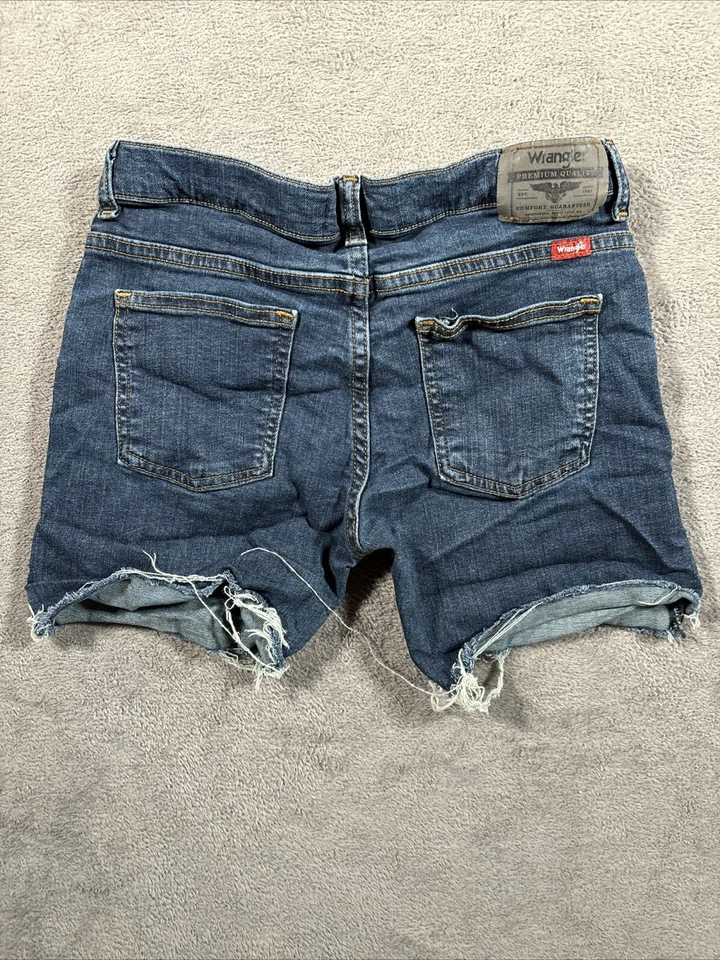 Pantalones Cortos de Jean Wrangler para Mujer 26” Azul Cortado Pantalones Cortos Distressed Tiro Bajo Entrepierna 4” Foto 2 de 4
