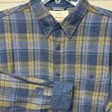 Weatherproof Vintage Blue Windowpane Plaid Button-Up Long Sleeve Flannel Shirt L