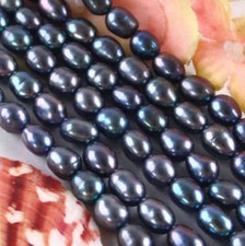 Real Natural 7x9mm Black Akoya Freshwater Cultured Pearls Loose Beads 15 Inch