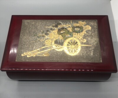 Vtg Westland Art Of Chokin Red Lacquer Floral Bird Music Jewelry Box Japan 