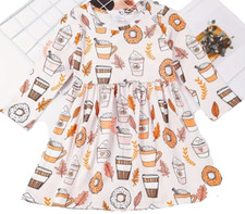 Fall Favorites Crew Neck Doughnuts  Lattes Dress Cozy Soft Stretch Size 5-6Yrs.