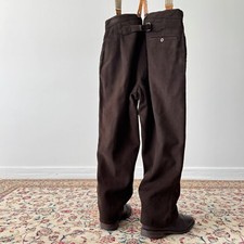 Mens Antique 1920s German Workwear Brown Faded Buckle Back Suspender Heavy Pants