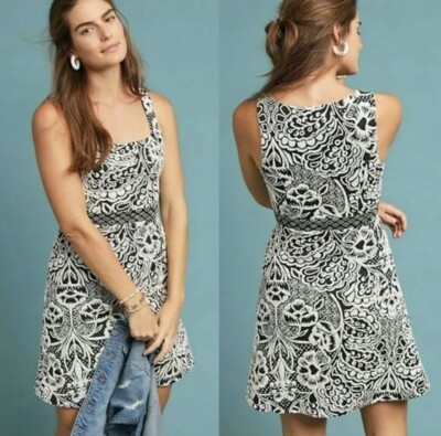 Anthropologie S Dress ETT TWA Valery Structured Knit Stretch White & Black NWT