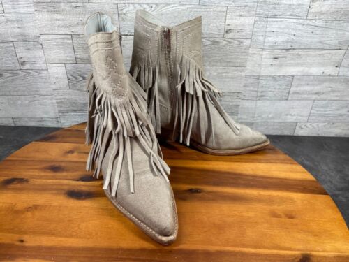Free People Western Boots Women 6.5 Lawless Fringe Shoes Gray Beige Suede Bootie - 第 1/20 張圖片