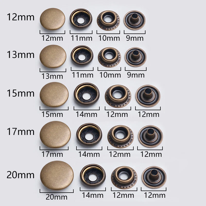 12mm-20mm Garment DIY Snap Buttons Fasteners Metal Leather Press Studs  Clothing