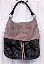 Nine West Handbag Purse Tote Bag Tan & Black Faux Leather Magnetic Button Close