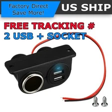  12V Car Cigarette Lighter Socket Splitter + Dual USB Port Charger Power Adapter