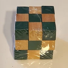 NEW Wood Cube Puzzle Green Natural Brain Teaser 1.75" Cube Sealed -I