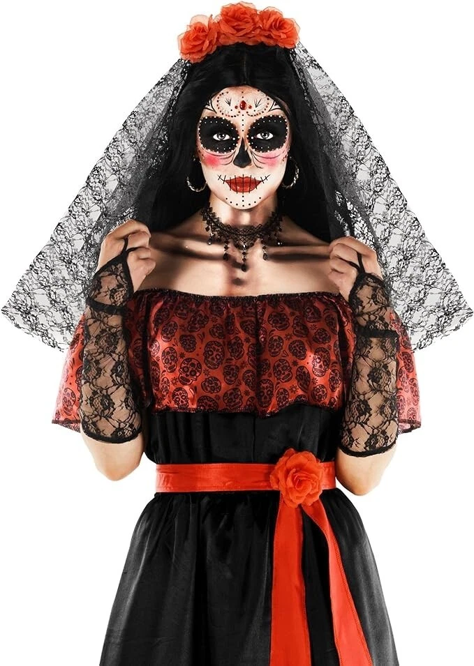 Mujer Día de Muertos Disfraz S-2XL Señora Día de los Muertos Vestido Halloween Foto 2 de 4