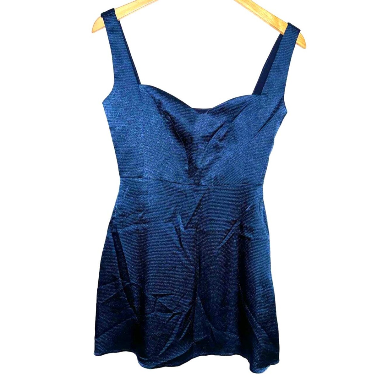 Blue Jewel Silky Tobi Mini Dress Sleeveless Sweetheart Neckline