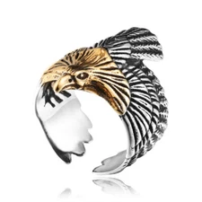 Gold Head Flying Eagle Ring Stainless Steel Vintage Celtic Eagle Skull Punk Ring