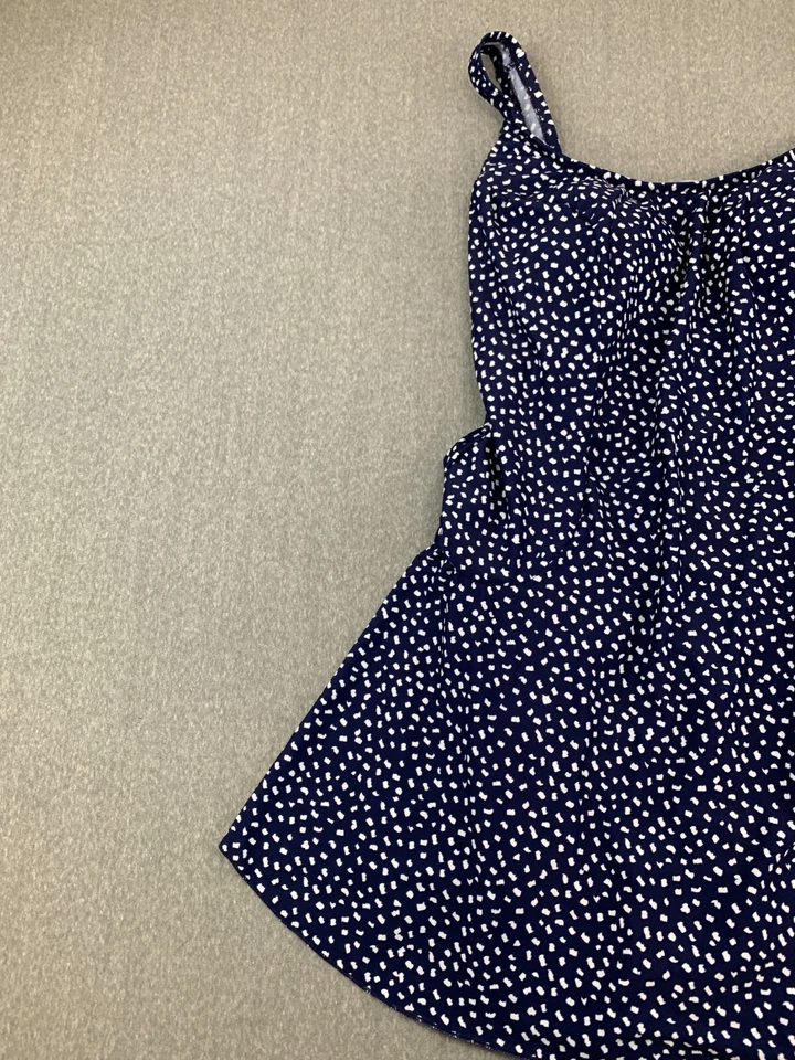 Maxine of Hollywood Princess Seam Swim Dress 1 PC Swimsuit Women 18 Blue Dot - Image 3 of 4