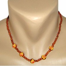 Hawaiian Jewelry Koa Wood Bead Hand Painted Yellow Hibiscus Flower Necklace