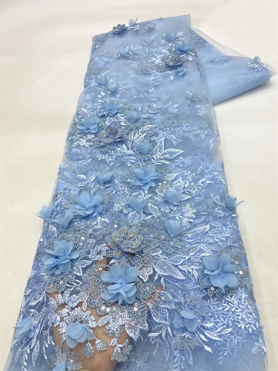 Beaded Lace Fabric Sequins Nigerian Fabric Wedding Dress