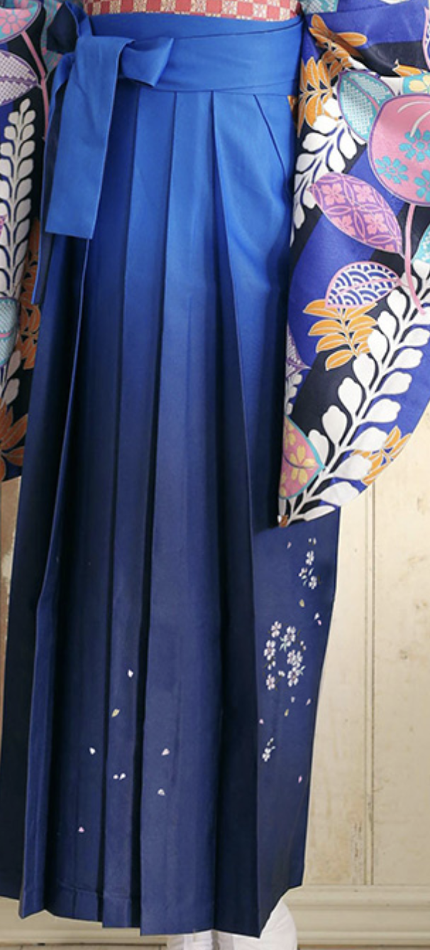 Japanese Women's Kimono HAKAMA Embroidery Gradation Skirt Sakura Blue