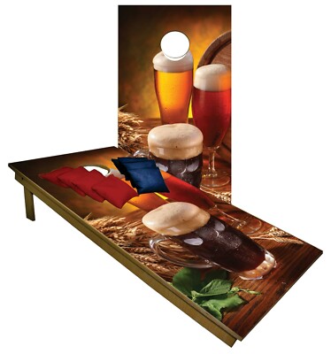  Cornhole Boards BEANBAG TOSS GAME Variety of Beer Drinks w Bags Set 