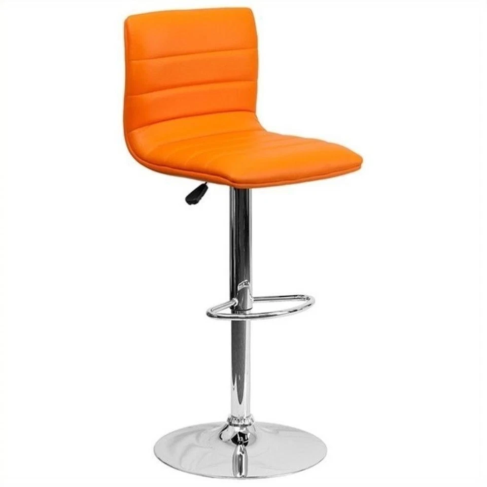 Taburete de bar a rayas Flash Furniture de 25" a 33" en naranja con base cromada Foto 2 de 4