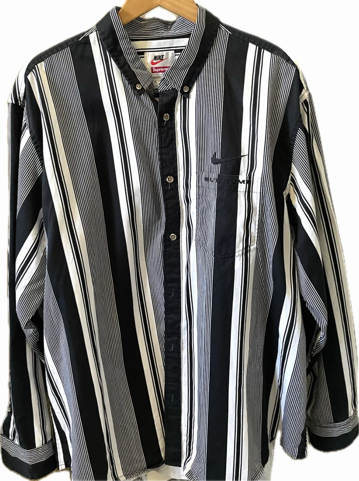 Camisa Supreme X Nike Algodón Sarga Abotonada Negra XL Rara Colaboración Auténtica Foto 2 de 4