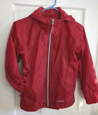 LL Bean Jacket Nylon Hooded Windbreaker Raincoat Kids Size 10 Red