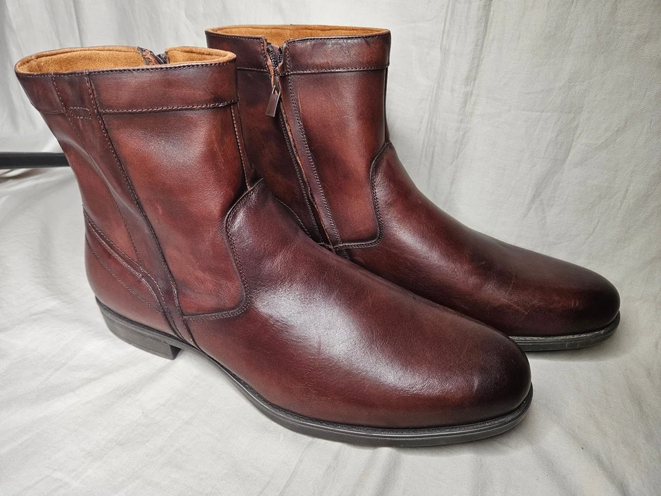 Botas Medianas Florsheim Para Hombre Talla 16 D Cuero Marrón Cremallera Lateral Punta Redonda Ligeras Foto 2 de 4