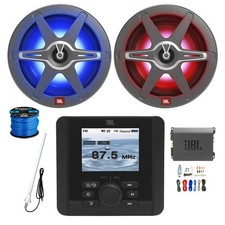 JBL Gauge BT Marine Receiver, 2x 8" 450W LED Speakers, Amp w/Kit, Antenna, Wire