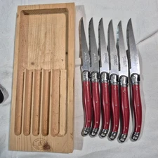 LAGUIOLE 9" STEAK KNFE SET OF 6 RED HANDLED
