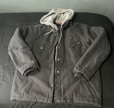 Dickies Quilted Lined Canvas Jacket Mens Sz XL Black Full Zip Hooded Workwear