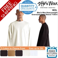 🔥 Shaka Wear Men's Max Heavyweight Oversized Long Sleeve T-Shirt Up To 2XL MOL