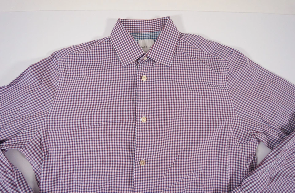 Camisa Paul Smith Para Hombre 16" Púrpura Abotonada Manga Larga Cuadros Guinga Negocios Foto 2 de 4