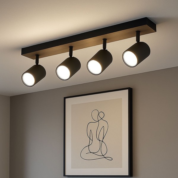 Deckenleuchte Deckenlampe Wohnzimmerleuchte Holzoptik Spotlampe Verstellbar-image