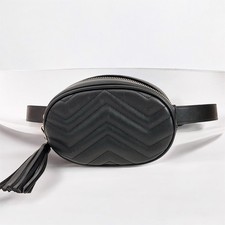 Faux leather waist pack fanny pack black quilted belt bag tassle removable