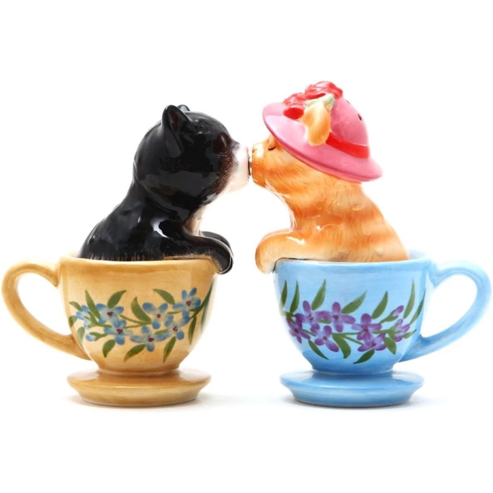 Tea Cup Kittens Ceramic Magnetic Salt and Pepper Shaker Set