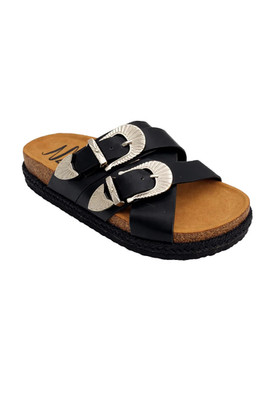 Rural Haze Womans 8 Iris Buckle Sandal in Black