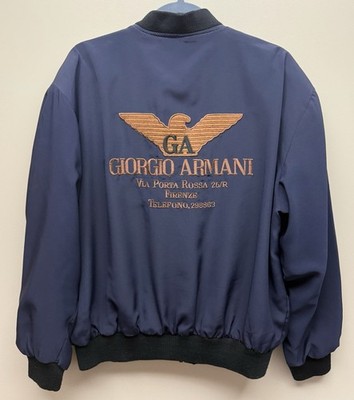 Vintage Giorgio Armani Men s Blue Large Eagle Graphic Bomber Jacket L