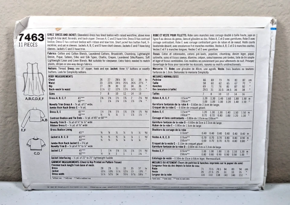 Simplicity EASY Pattern 7463 Girls Dress & Bolero Jacket  Sz 12 14 16 - 6 Styles - Image 2 of 3