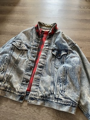 Vtg 80s Levis Trucker Denim Jacket XLPlaid Lined Type III Made In USA Distressed