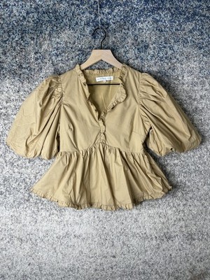 Endless Rose Blouse Womens XS Puff Sleeve Ruffle Peplum Top Lined Lightweight