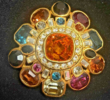 Spilla dichiarazione strass multicolore tono oro Joan Rivers 2” firmata ambra