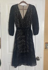 ALICE + OLIVIA | Coco Black Burnout Velvet Faux Wrap Cocktail Dress | Size 8